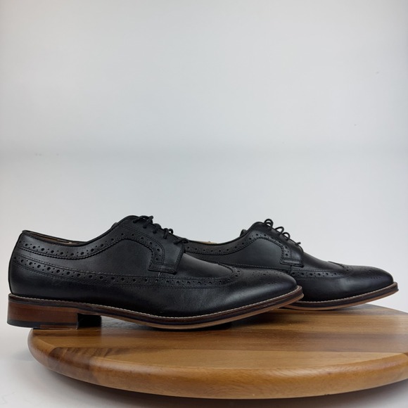 New Mens Johnston & Murphy Black Leather Wingtip Eyelet Dressy Oxfords Size 12 M